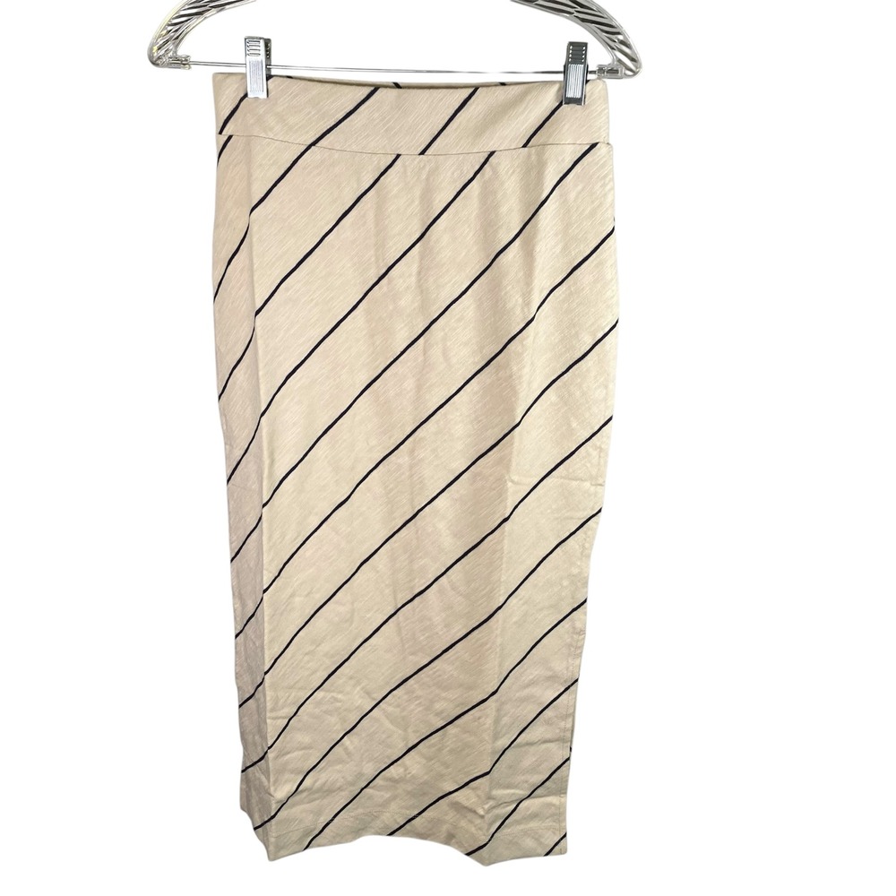 Lou &‎ Grey Skirt Women's Size S Beige Navy Striped Cotton Blend Casual Career